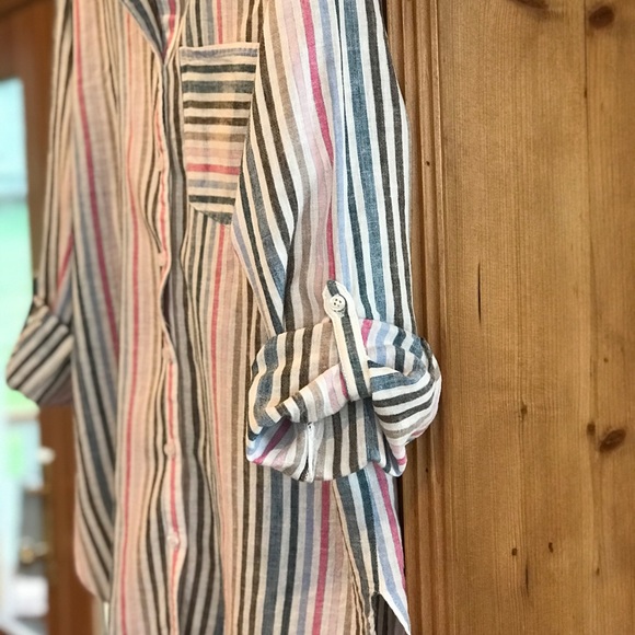 Tops - Linen/Cotton Striped Button Down Shirt